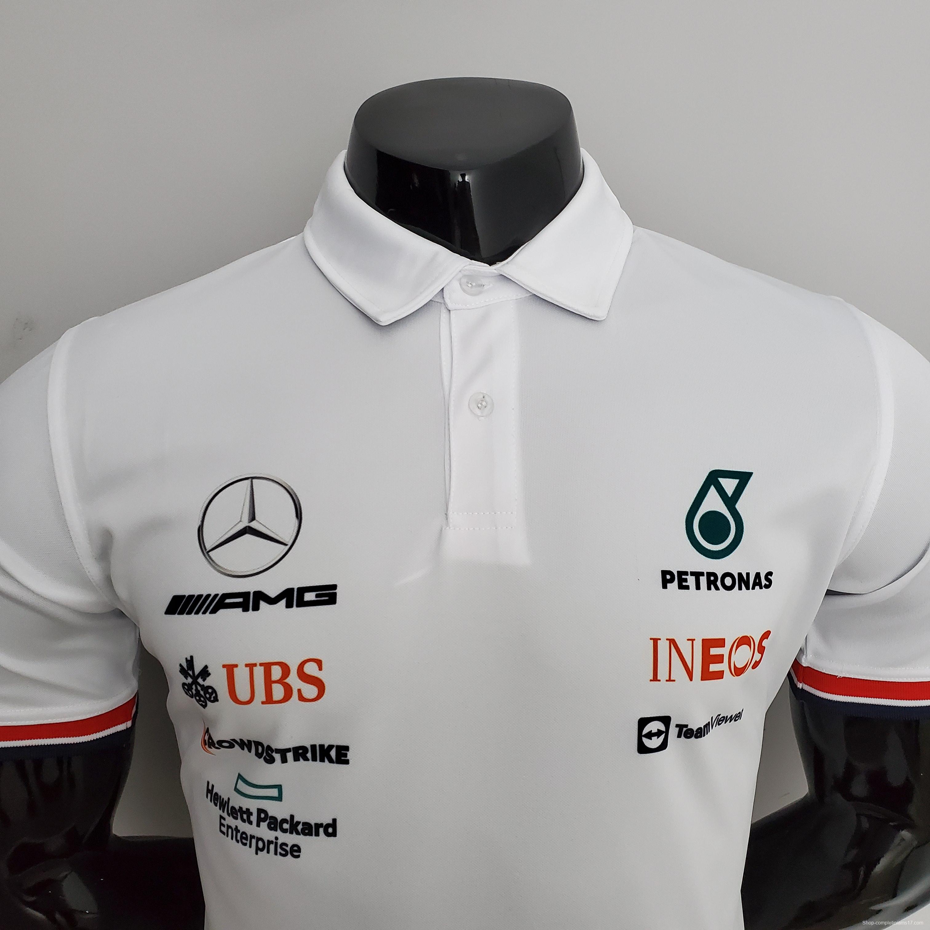 F1 Formula One 2022 Racing Suit Mercedes Polo White S-5XL