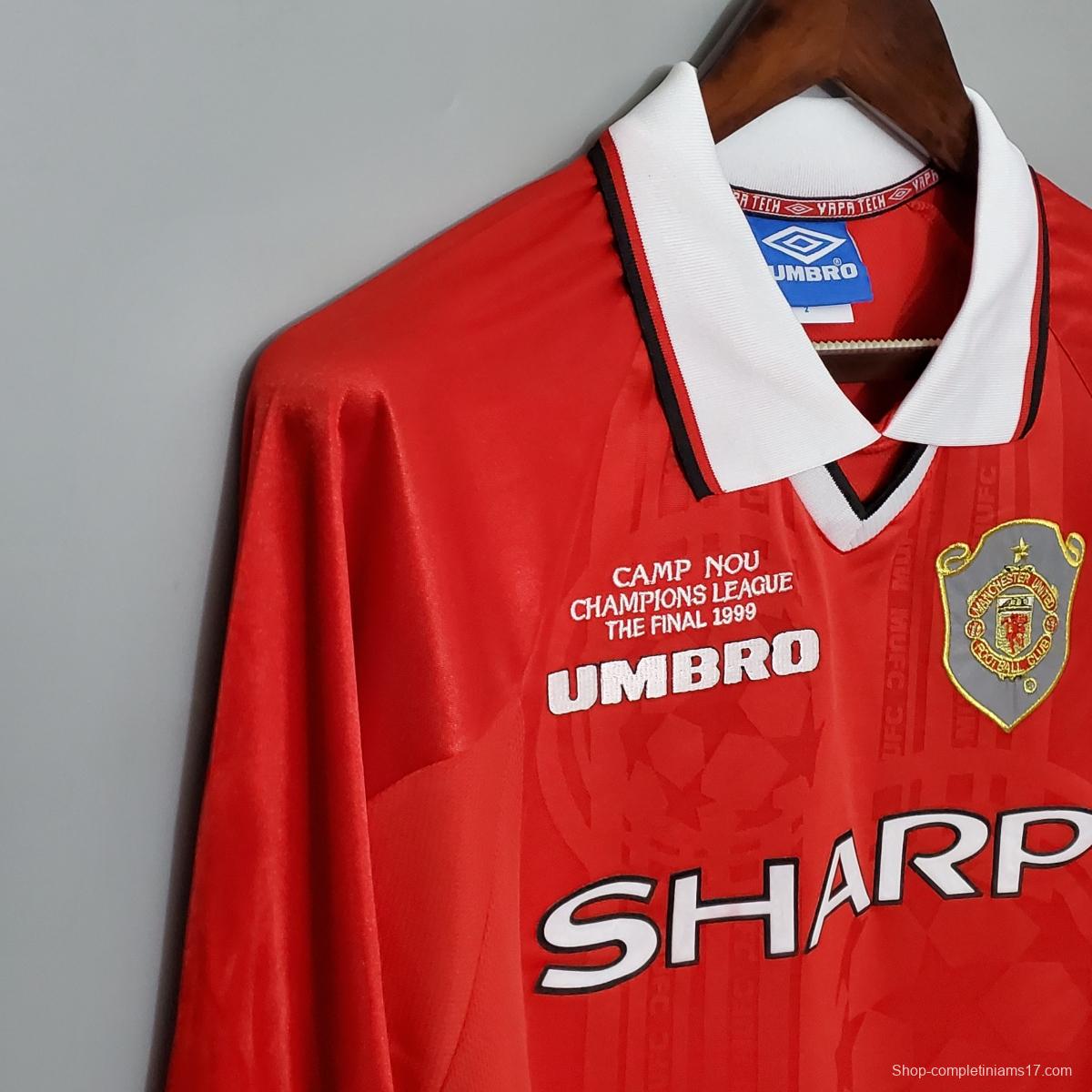 Retro long-sleeved 99/00 Manchester United Champions League version home Soccer Jersey