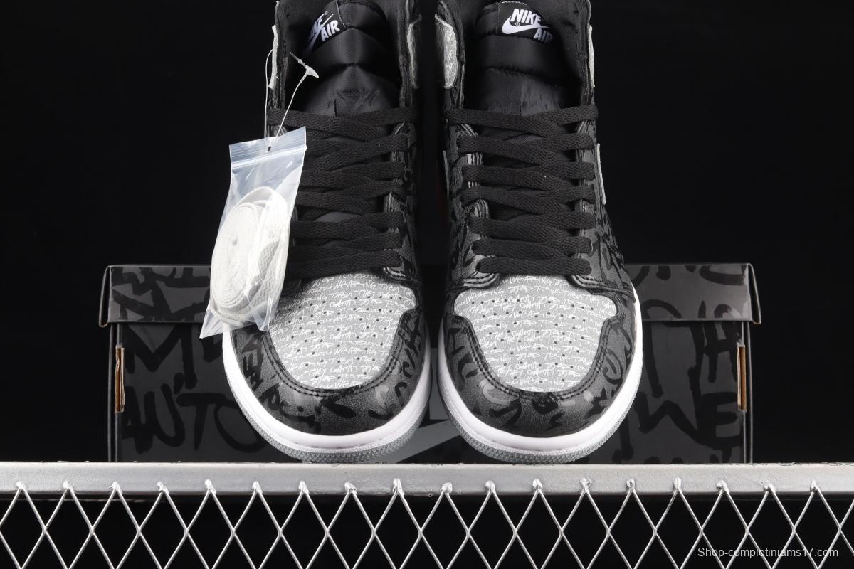 Air Jordan 1 High OG Rebellionaire black gray prohibited to wear Rebel high-top basketball shoes 555088-036