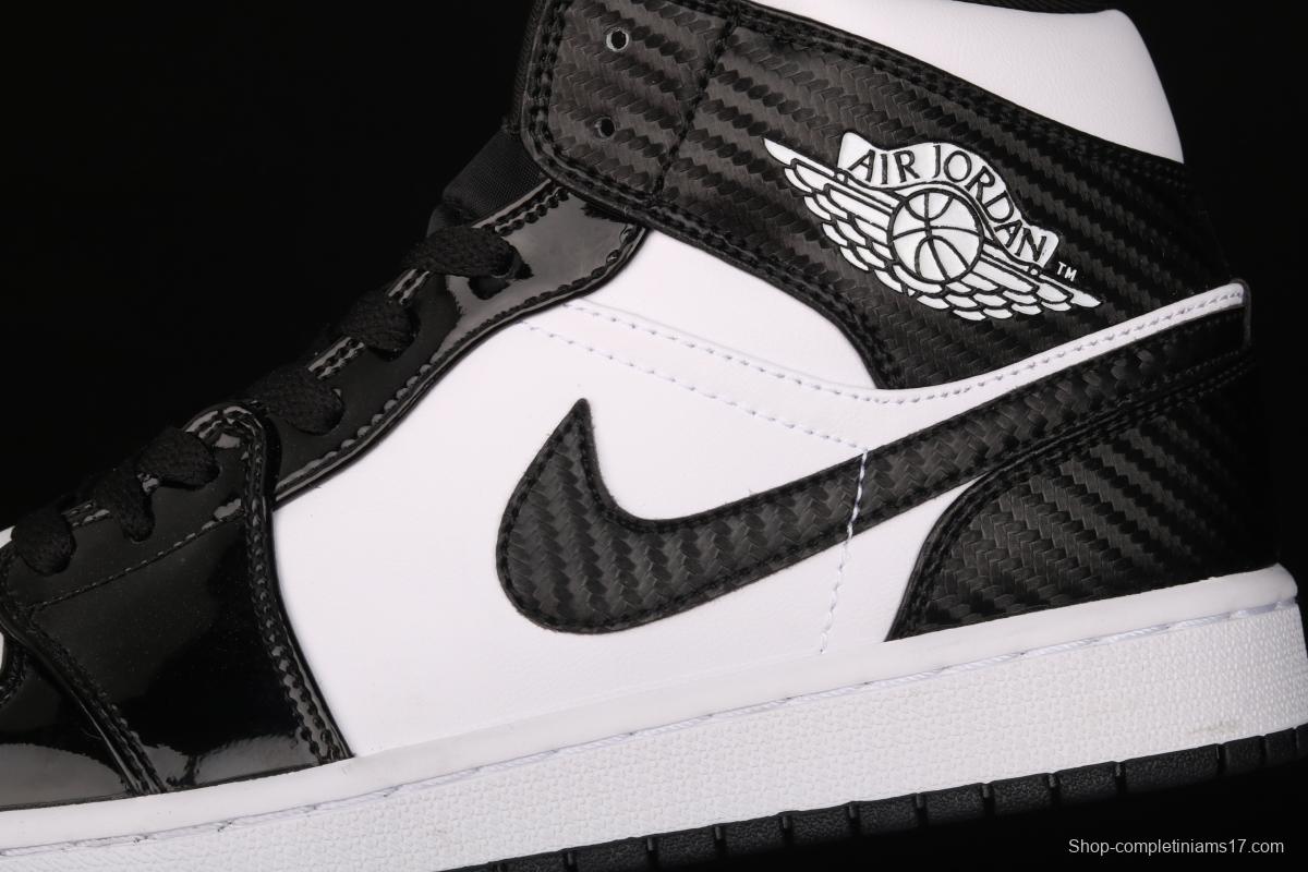 Air Jordan 1 Mid All-Star Bang all-Star Black and White lacquered Leather Leather Leisure Sport Board shoes DD1649-001