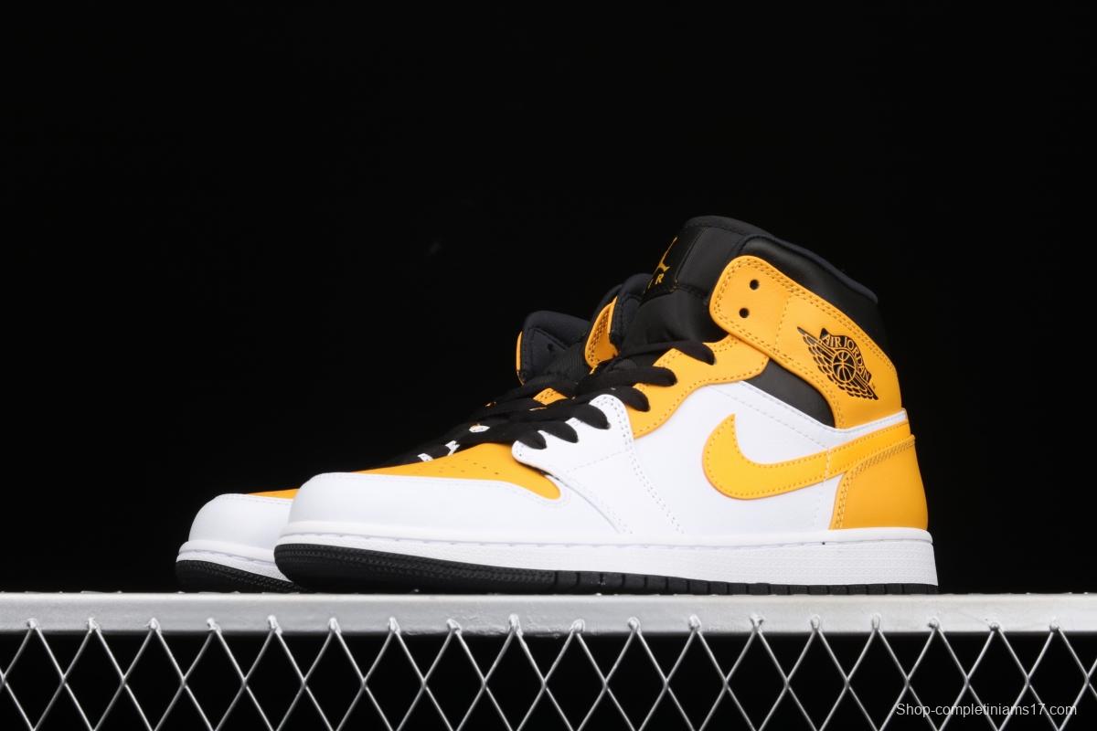 Air Jordan 1 Mid White and Yellow Zhongbang Basketball shoes 554724-170