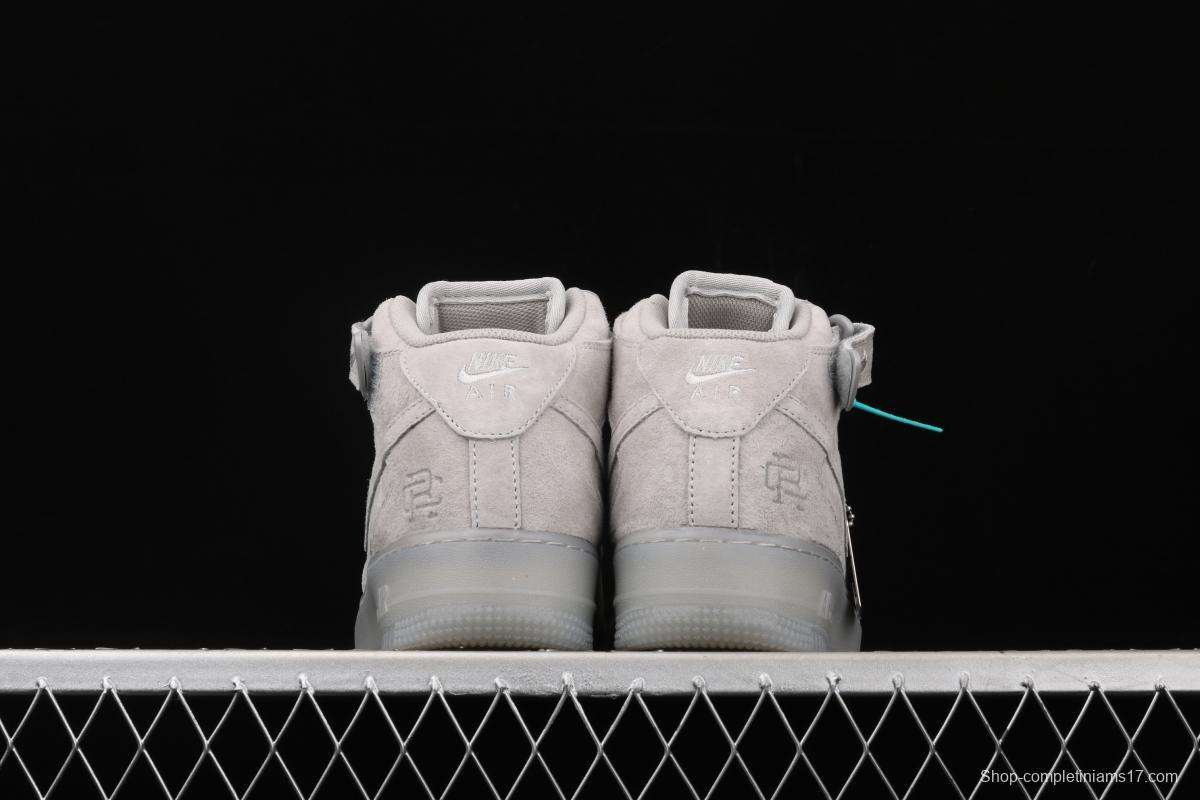Reigning Champ x NIKE Air Force 1' 07 Mid defending champion suede gray 3M reflective sports leisure board shoes GB1119-198