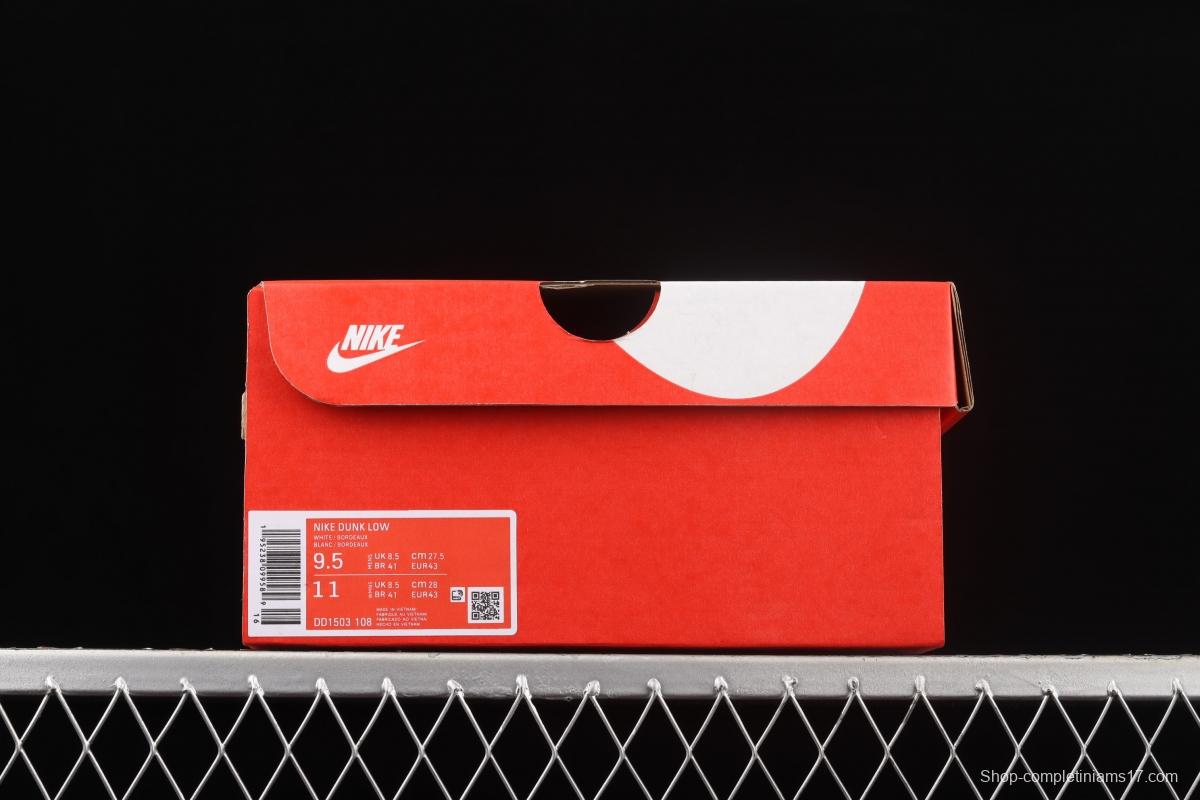 NIKE SB DUNK Low Prm wine red and white color SB buckle rebound fashion leisure board shoes DD1503-108