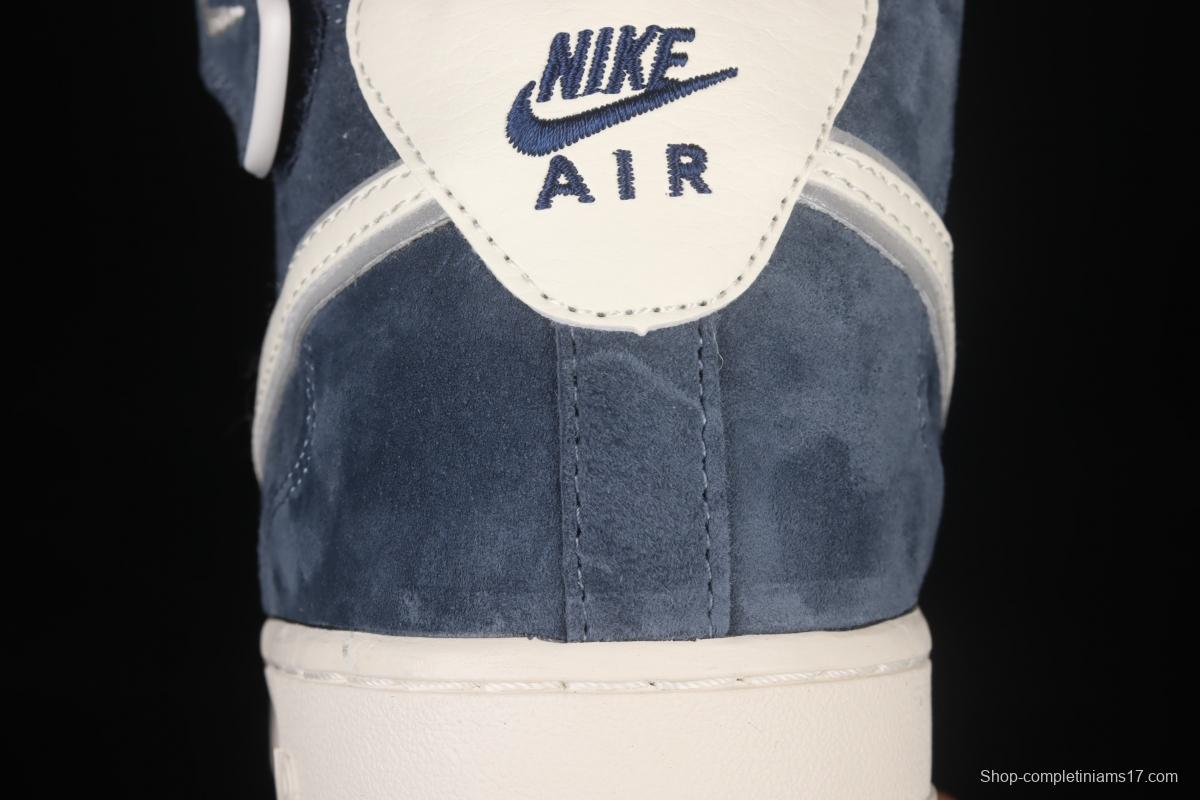 NIKE Air Force 1' 07 Mid dark blue suede 3M reflective mid-finish casual board shoes AA1118-007