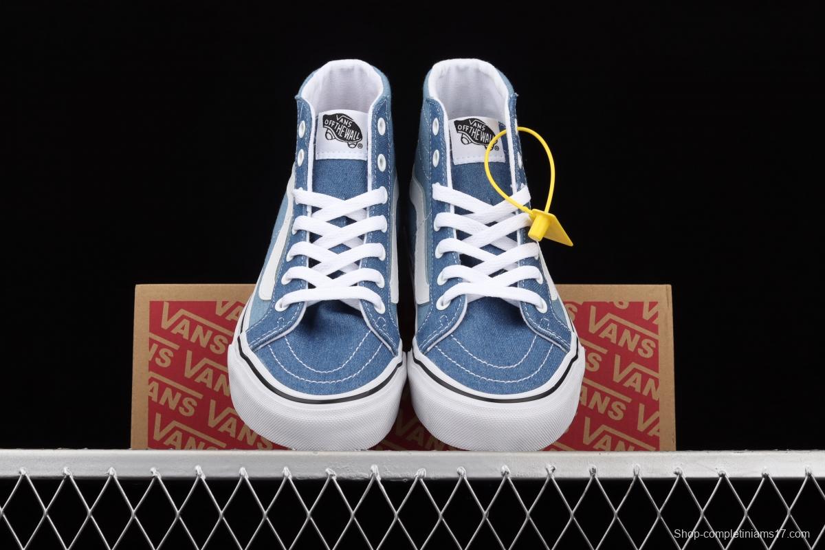 Vans Sk8-Hi Tapered series denim blue matching ultra-thin canvas high upper shoes VN0A3MV8Q691