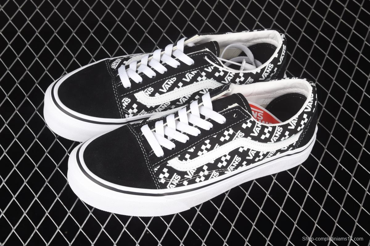 Vans Old Skool black checkerboard side printed striped letter low upper board shoes VN0A4U3BTEZ