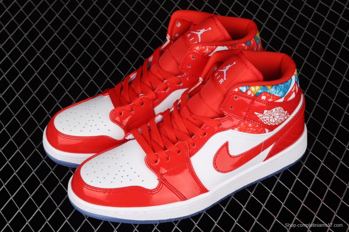 Air Jordan 1 Mid Christmas red Zhongbang basketball shoes DC7294-600