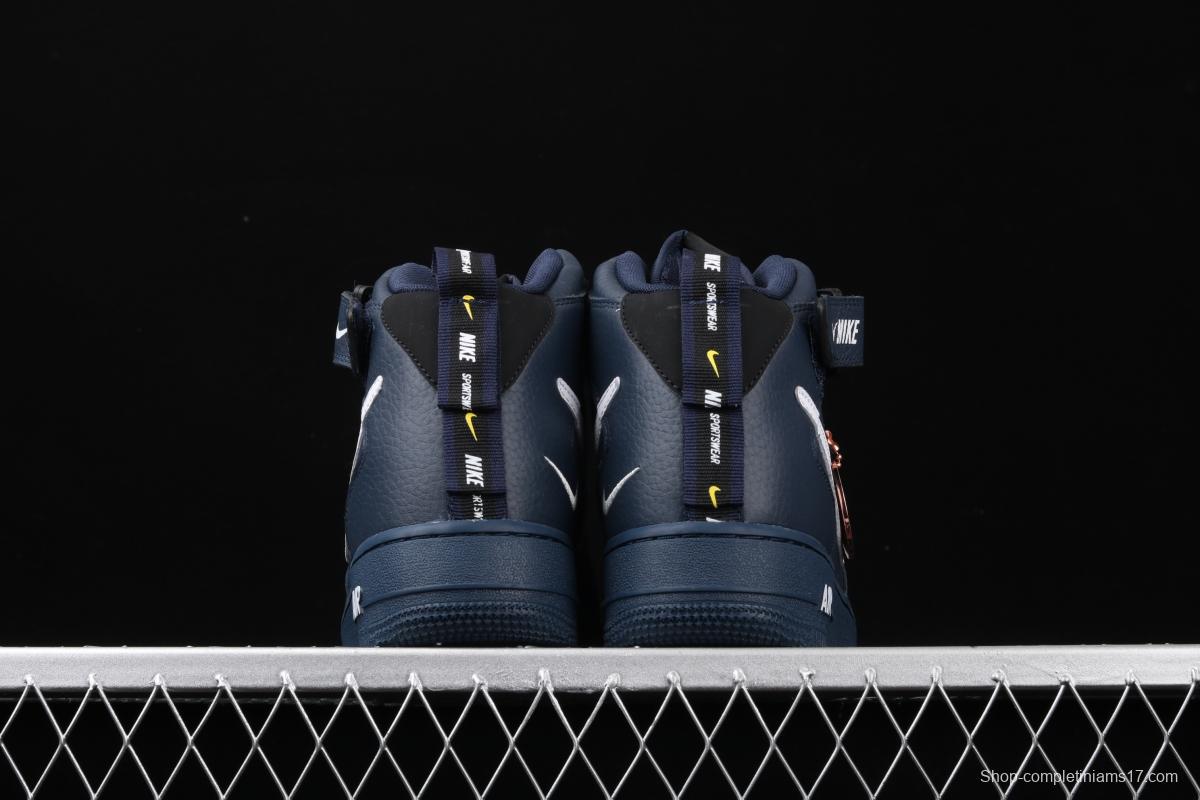 NIKE Air Force 1 Mid'07 Lv8 navy blue simple edition OW letter casual board shoes 804609-403