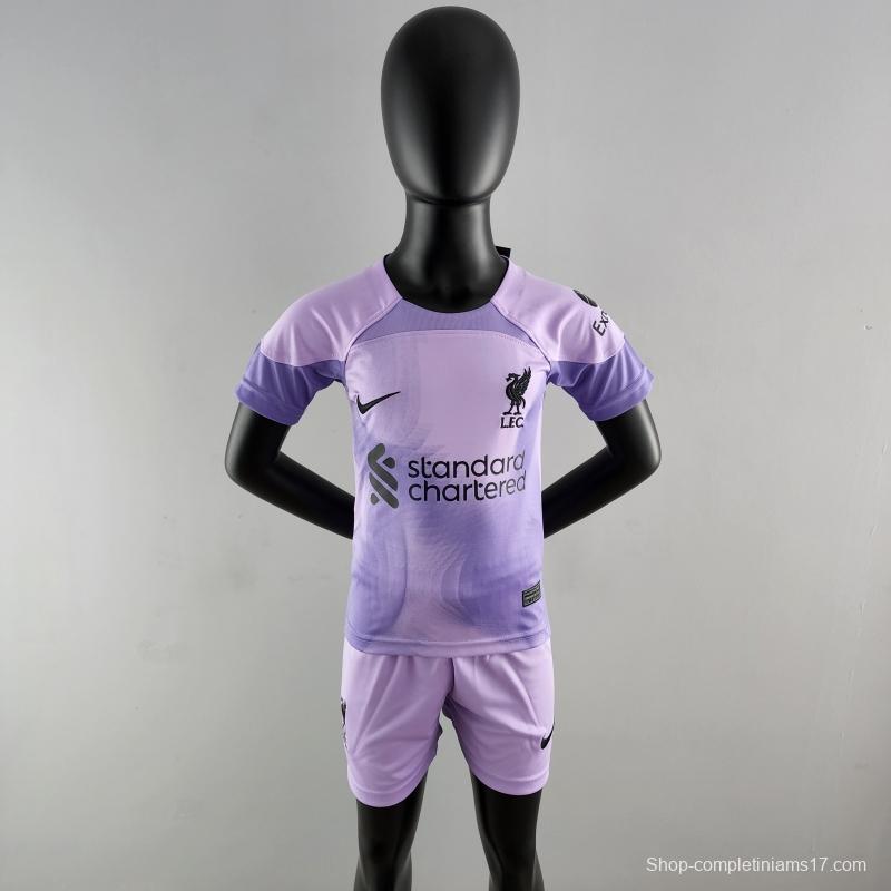 22/23 Liverpool Kids Kit Goalkeeper Purple Soccer Jersey