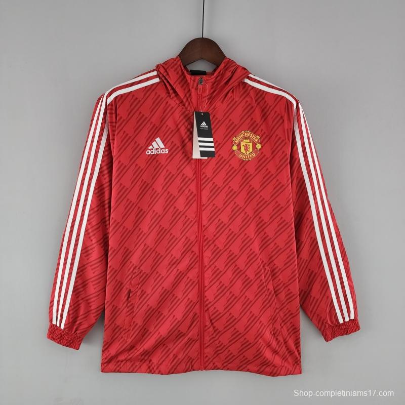 2022 Manchester United Windbreaker Red White Edge