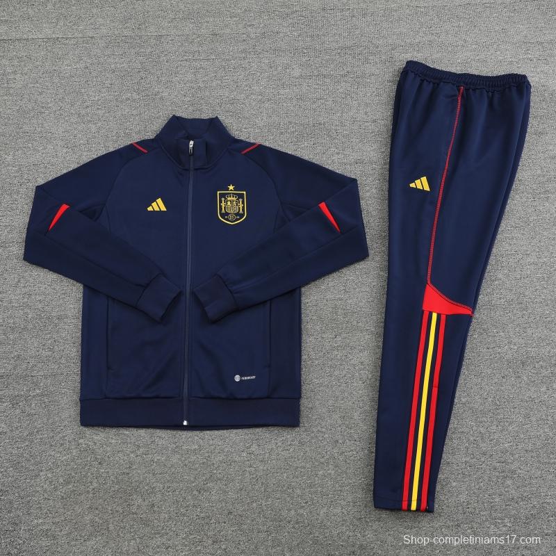 2022 Spain Navy Full Zipper Tracksuit