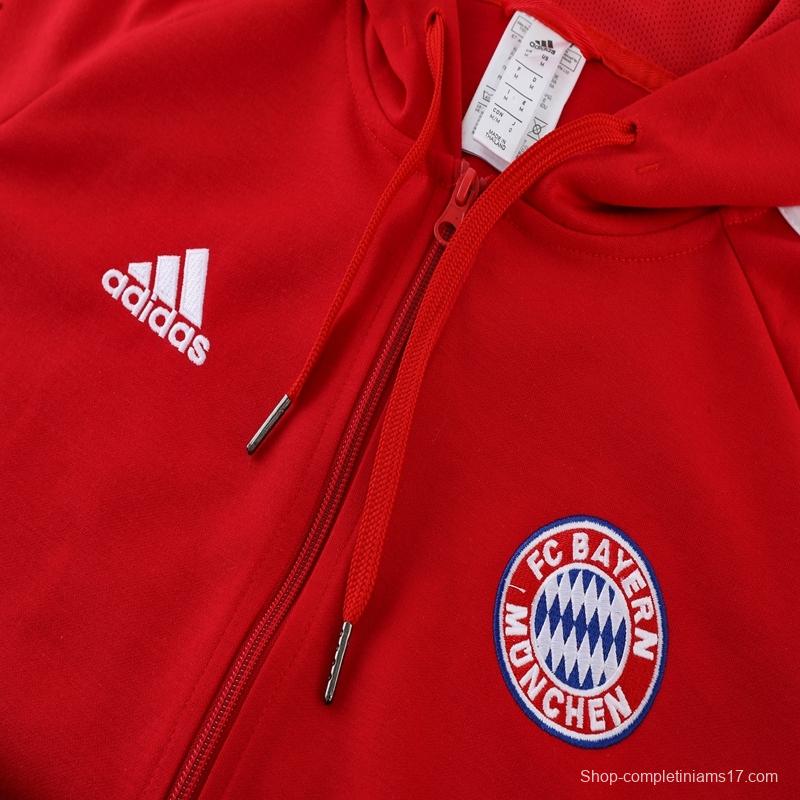 2023 Bayern Munich Red Hoodie Full Zipper Tracksuit