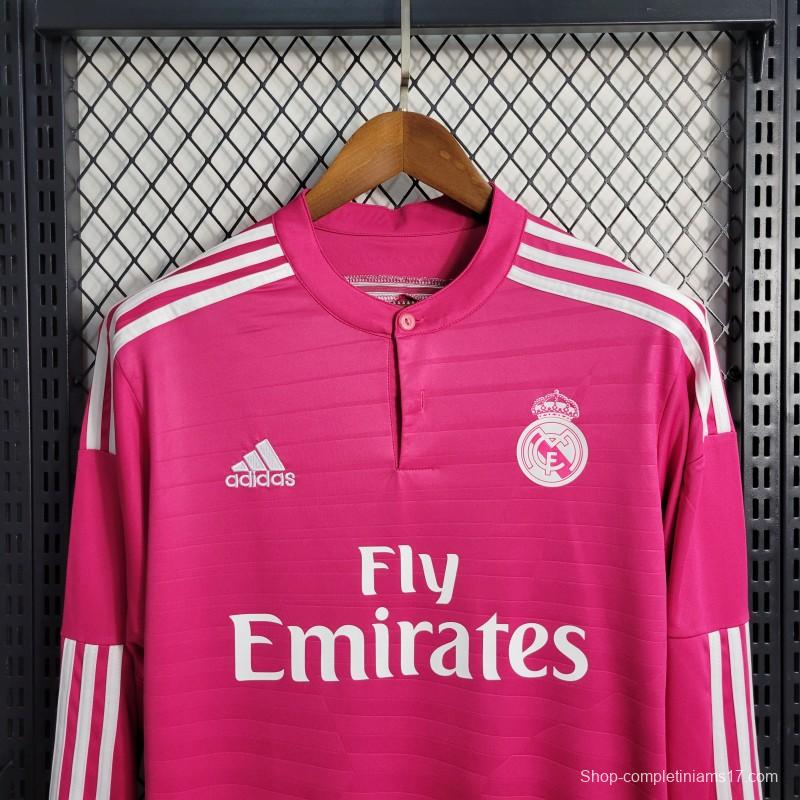 Retro 14-15 Long Sleeve Real Madrid Away Pink Jersey