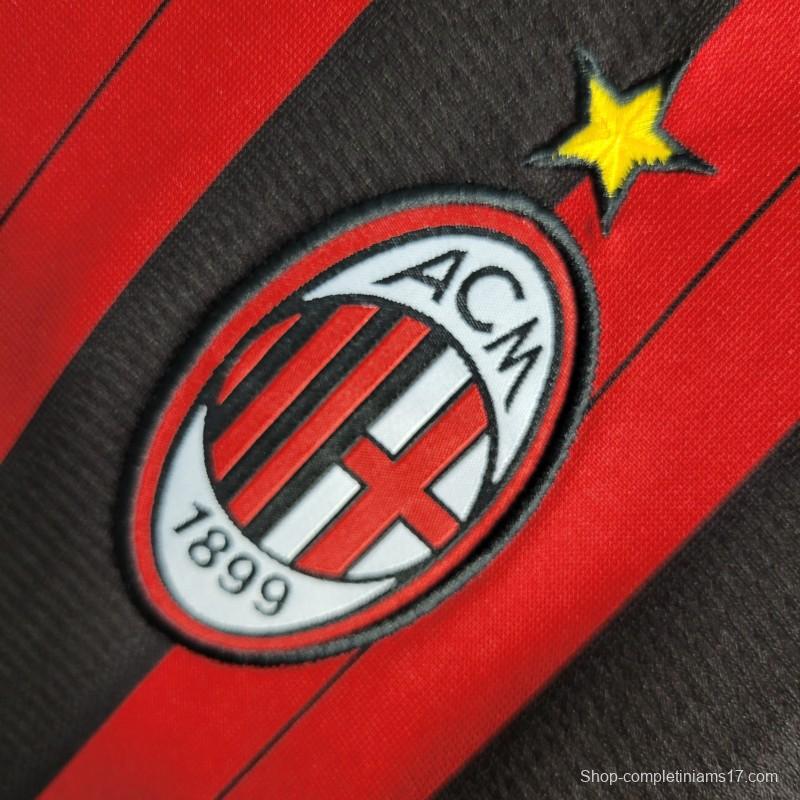 Retro Long Sleeve 2013-14 AC Milan Home Jersey