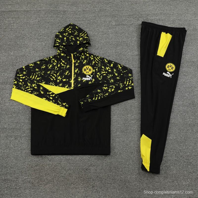 23/24 Borussia Dortmund Black/Yellow Half Zipper Windbreaker Jacket+Pants