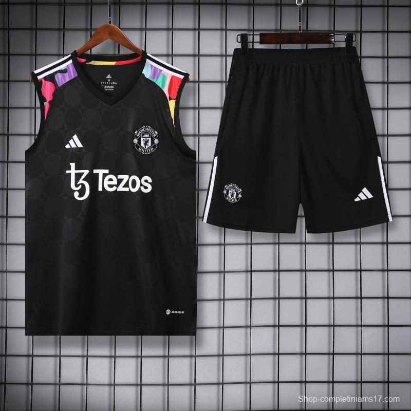 24/25 Manchester United Black Vest Jeresy+Shorts