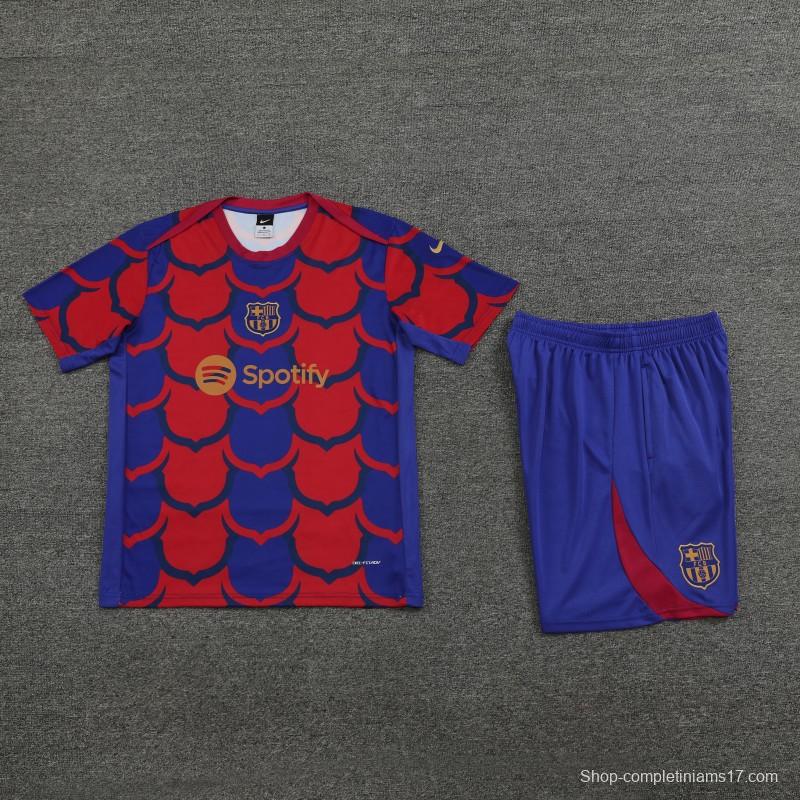 23/24 Barcelona Academy Pro Pre-Match Blue Cotton Short Sleeve Jersey+Shorts