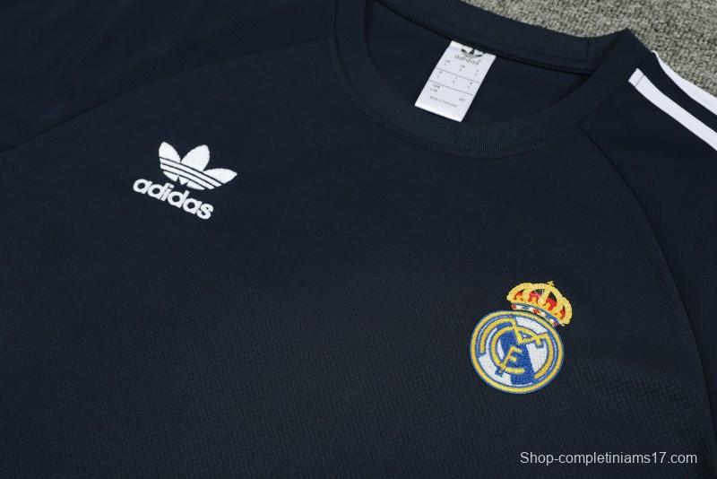 23/24 Adidas Originals Real Madrid Navy Cotton Short Sleeve Jersey+Shorts