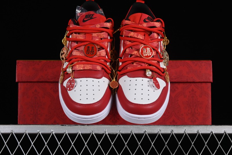 Nike Court Borough Chinese Traditional Style - Happy Marriage Custom Low-Top Skateboarding Shoes Non-Slip and Wear-Resistant - BQ5448-007