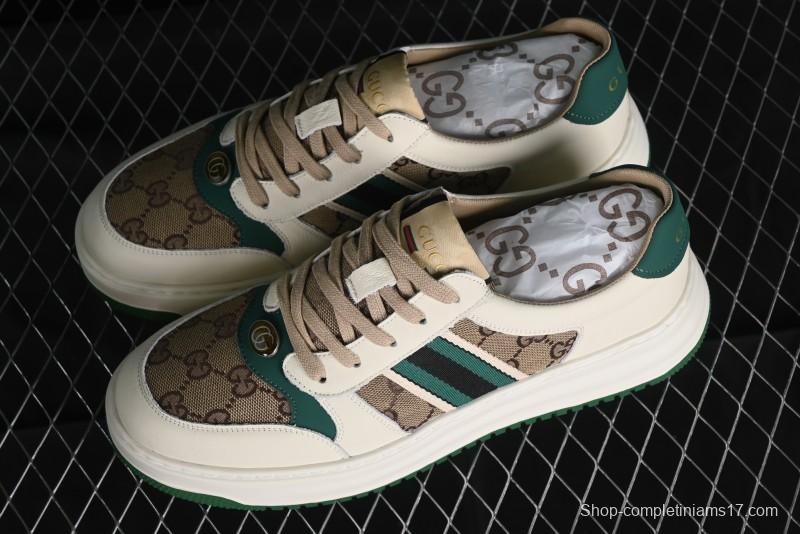 Gucci Chunky B Screener GG Casual Sneakers in Beige and Ebony GG Canvas with Leather Trim - 9Y9209666