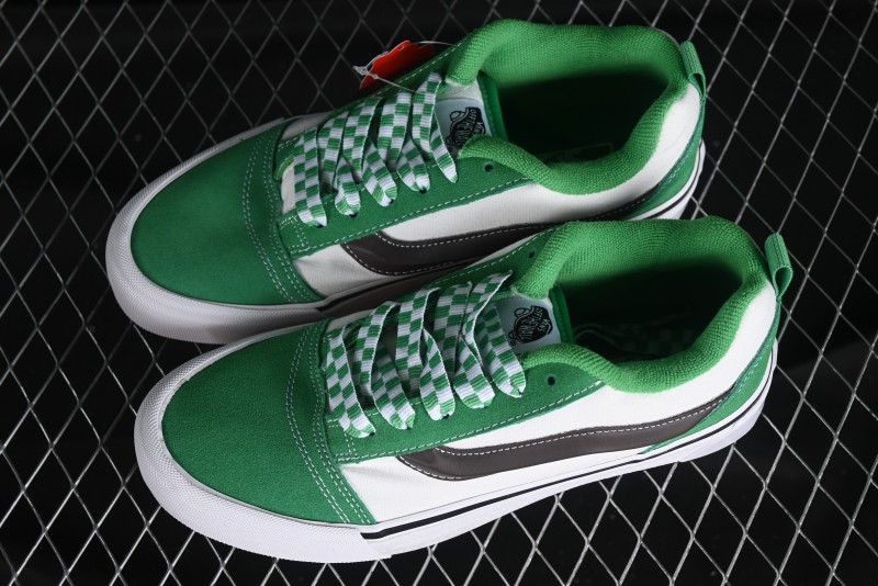 Vans Classics Knu Skool White Green Chunky Tongue Retro Sneakers - VN0009QCV0N