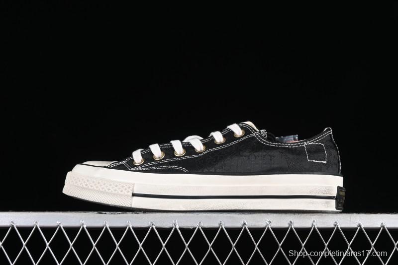 Clot x Fragment Design x Converse Custom Triple Collaboration Low-Top Sneakers with Distressed Black Silk and Brier Pattern - A10925C