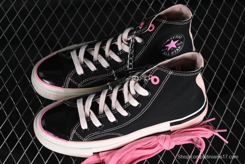 Converse Chuck 70s High Top Canvas Sneakers with Chain Accents in Black & Pink - A09539C