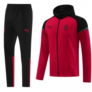 24/25 AC Milan Red/Black Hoodie Full Zipper Jacket +Long Pants