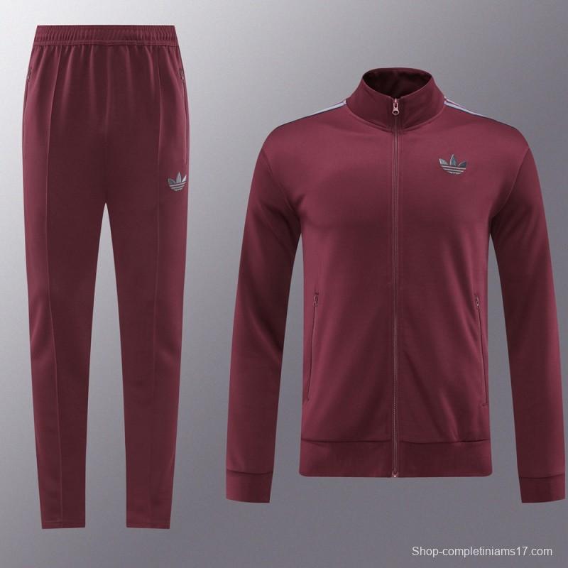 24/25 Adidas Original Wine Full Zipper Jacket +Long Pants