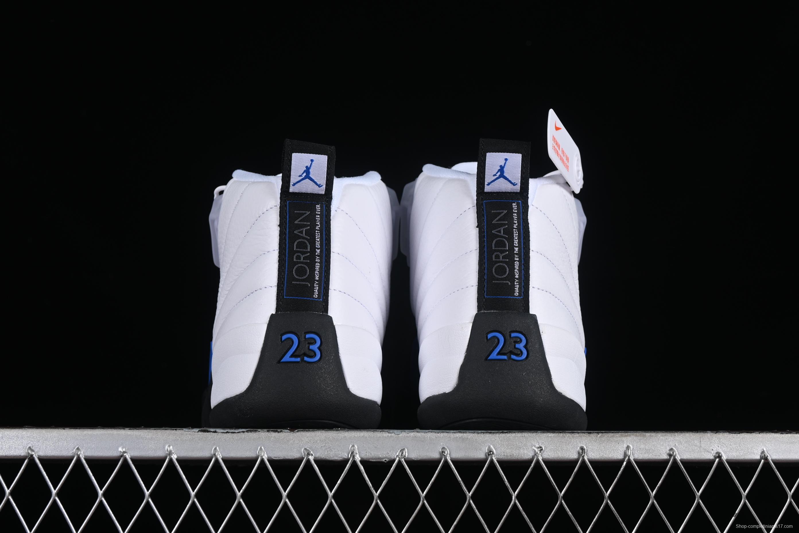 Nike Air Jordan 12 Retro Basketball Shoes in White Black Blue - CT8013-140