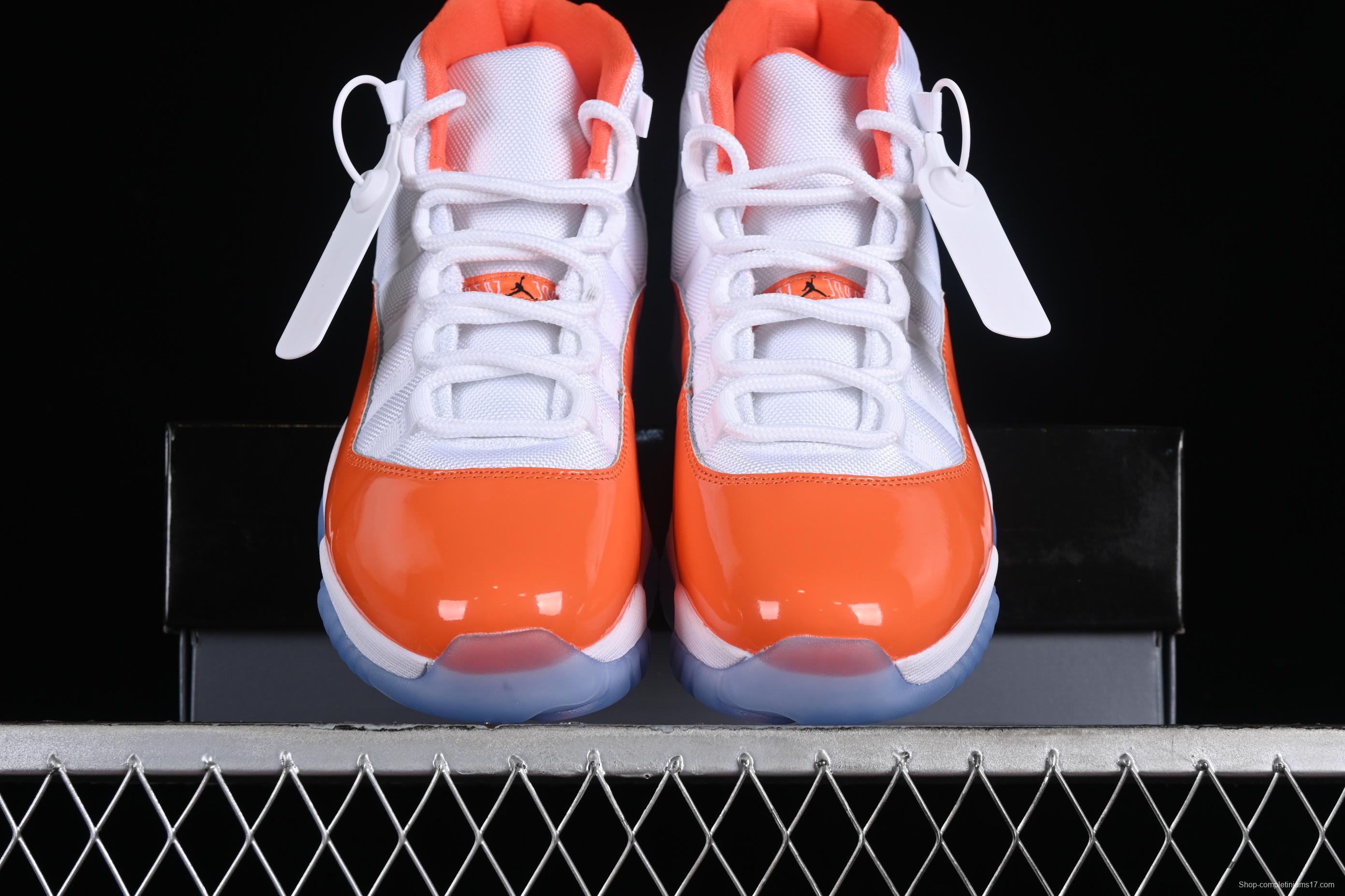 Nike Air Jordan 11 Retro Basketball Shoes with White Orange Design - 378037-002