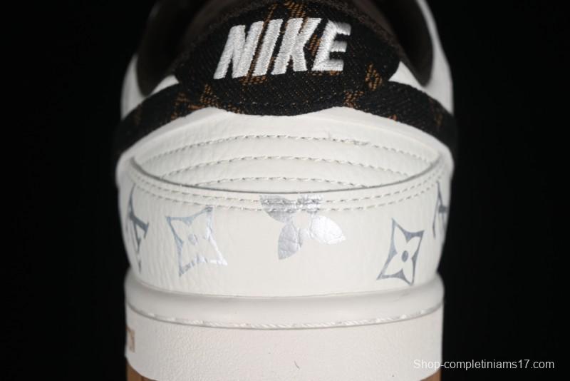 Nike Dunk Low LV Louis Vuitton - Beige Black Denim Anniversary High-End Custom Sneakers - DQ1098-341
