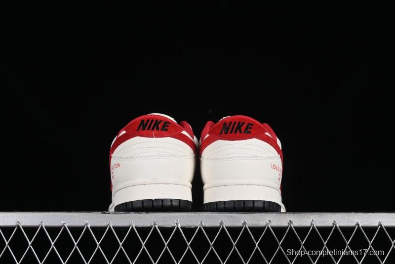 Nike SB Dunk Low LV Collaboration - Beige Black Red Glow in the Dark Anniversary High-End Custom Low-Top Casual Skate Shoes - JH8035-931