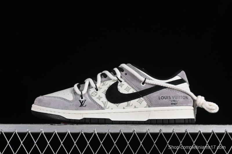 Nike SB Dunk Low LV Collaboration - Grey Pigskin Print Anniversary High-End Custom Low-Top Casual Sneakers - SJ2068-232