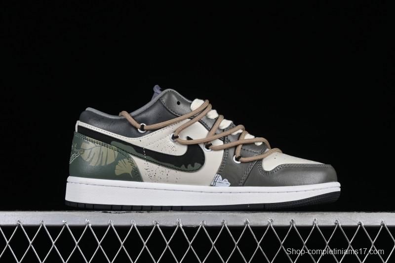Nike Air Jordan 1 Low Customized Panda Mischief Jungle Adventure Casual Sneakers - 553558-040