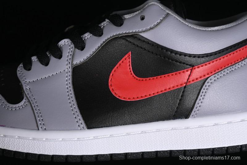 Nike Air Jordan 1 Low AJ1 Basketball Shoes in Grey Black with Red Swoosh - FZ4183-002