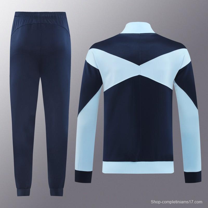 2024 France Light Blue Full Zipper Jacket +Long Pants