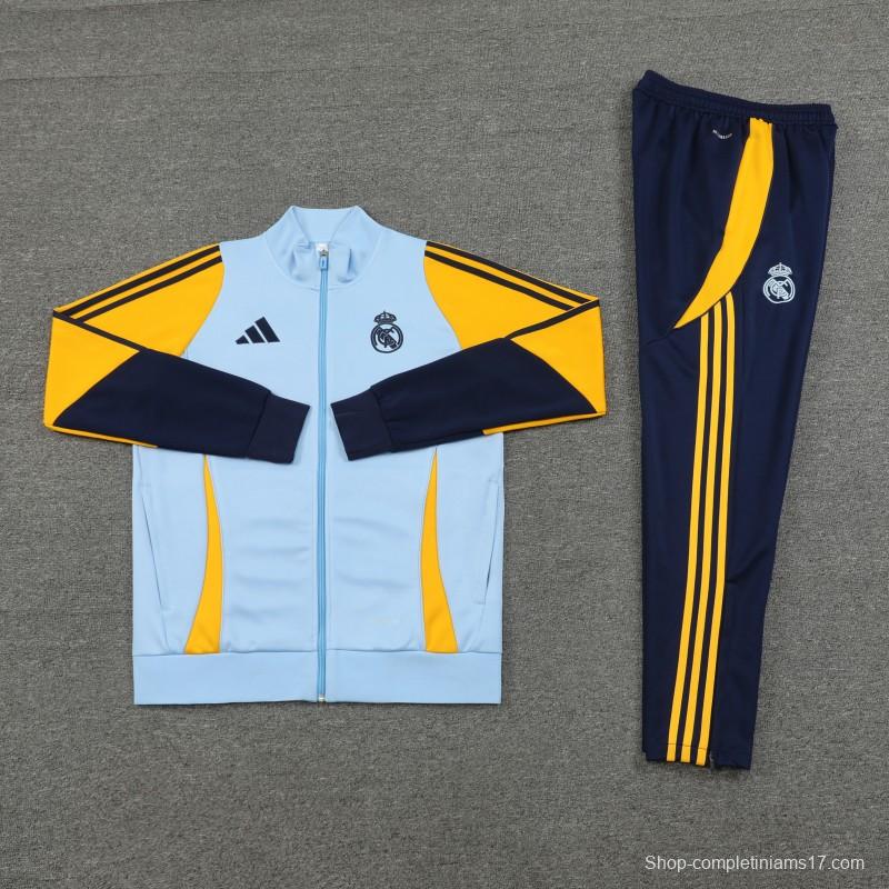 24/25 Real Madrid Light Blue/Yellow Full Zipper Jacket +Long Pants