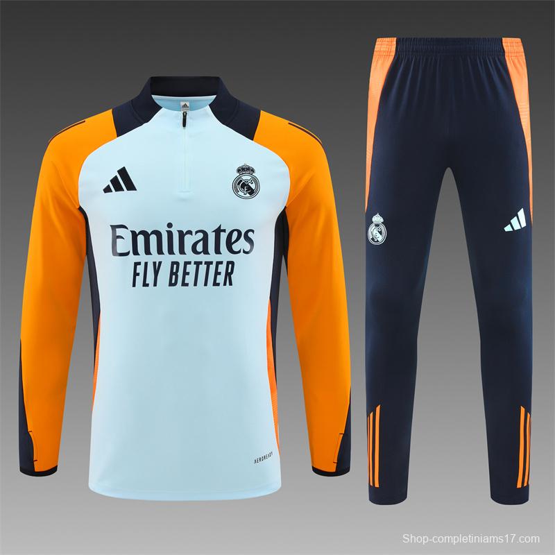 24/25 Real Madrid Light Blue/Orange Half Zipper Jacket+Long Pants