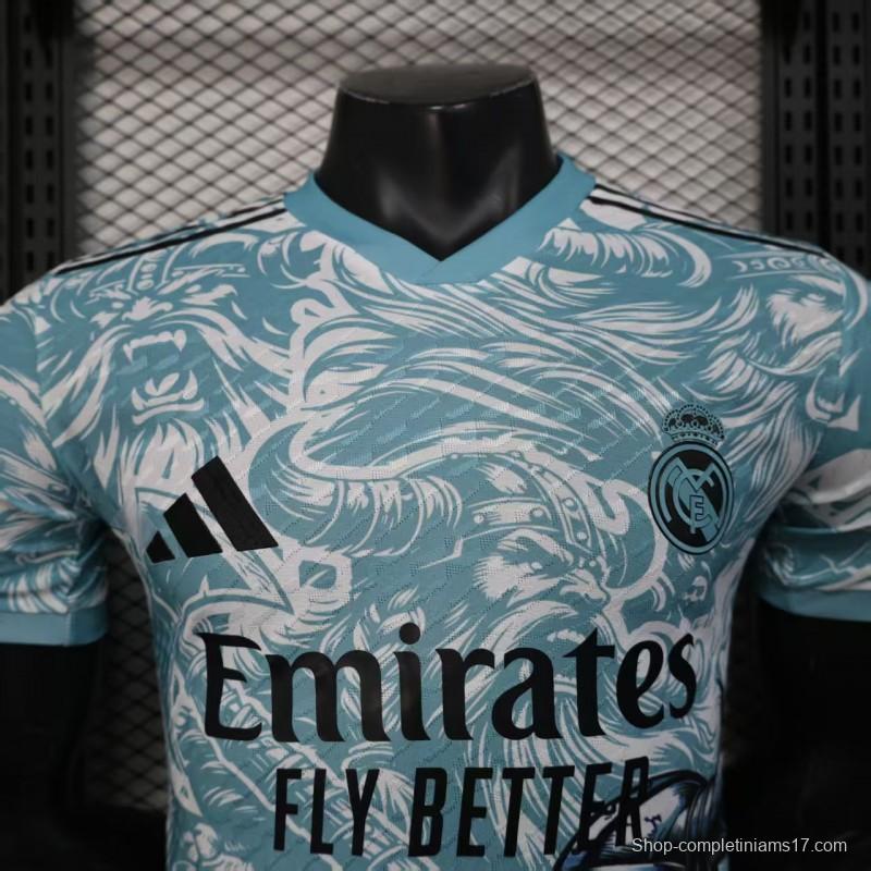 Player Version 25/26 Real Madrid Light Blue with Viking Warrior Pattern Jersey