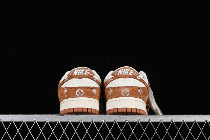 Nike SB Dunk Low LV Collaboration - Beige Brown Swoosh Anniversary High-End Custom Low-Top Casual Skate Shoes - XD6188-030