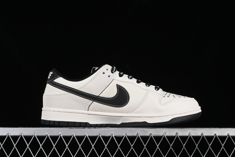 Nike SB Dunk Low Supreme Collaboration - Beige Black Canvas Anniversary Custom Low-Top Casual Skate Shoes - BB8657-515