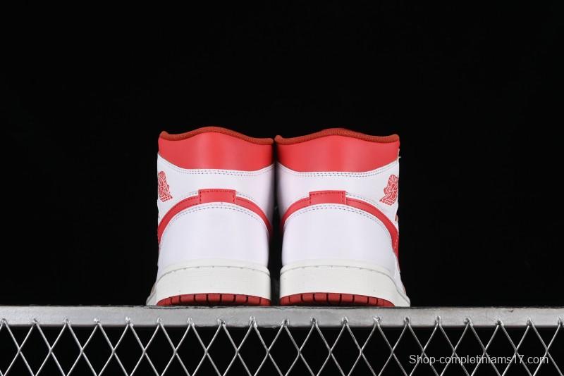 Nike Air Jordan 1 Mid Basketball Shoes in White/Orange/Red - FJ3458-160