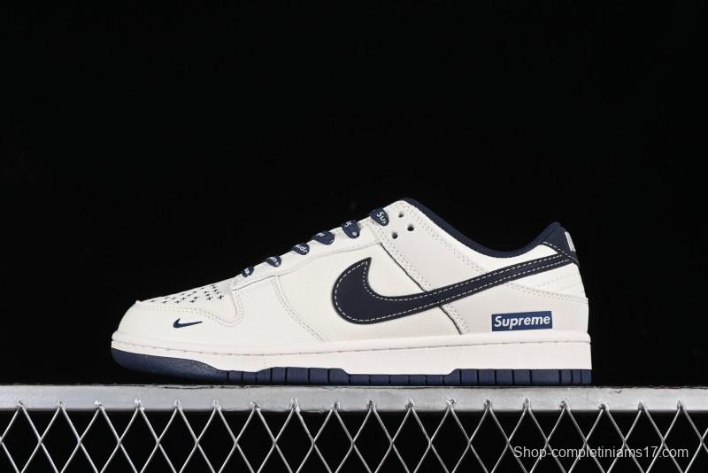 Nike SB Dunk Low Supreme Collaboration - Dark Blue Canvas Anniversary High-End Custom Low-Top Casual Skate Shoes - BB6698-511
