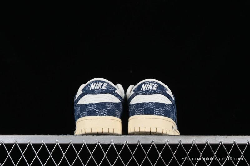 Nike SB Dunk Low LV Collaboration - Denim Checker Anniversary High-End Custom Low-Top Casual Skate Shoes - JH8310-949