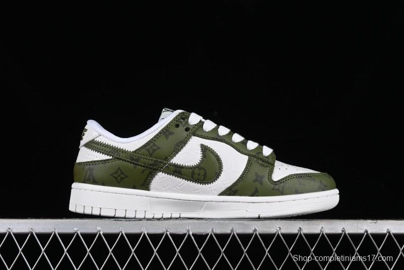 Nike SB Dunk Low LV Collaboration - Embroidered White Green Print Anniversary High-End Custom Low-Top Casual Sneakers - DQ1098-362