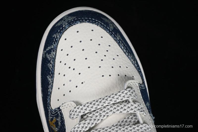 Nike SB Dunk Low LV Collaboration - Blue Denim Print Anniversary High-End Custom Low-Top Casual Sneakers - FC1688-162