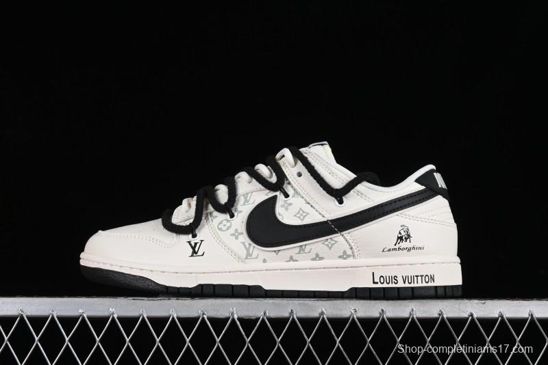 Nike SB Dunk Low LV Collaboration - Lamborghini Strap White Black Hook Anniversary High-End Custom Low-Top Casual Sneakers - SJ2068-261