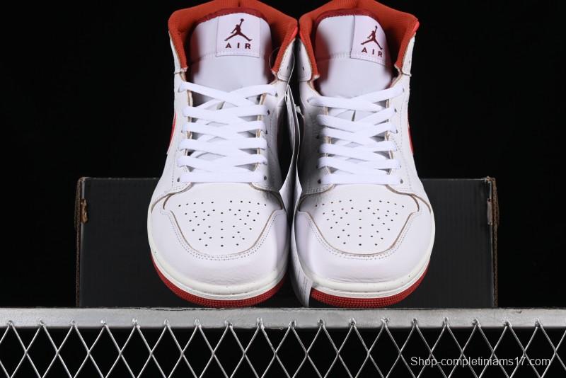 Nike Air Jordan 1 Mid Basketball Shoes in White/Orange/Red - FJ3458-160