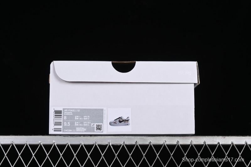 Nike Air Force 1 '07 Low Casual Sneakers with Anime-Inspired Hand-Painted Design, Broken Swoosh Shadow Effect, Brown/Black - CW2288-111